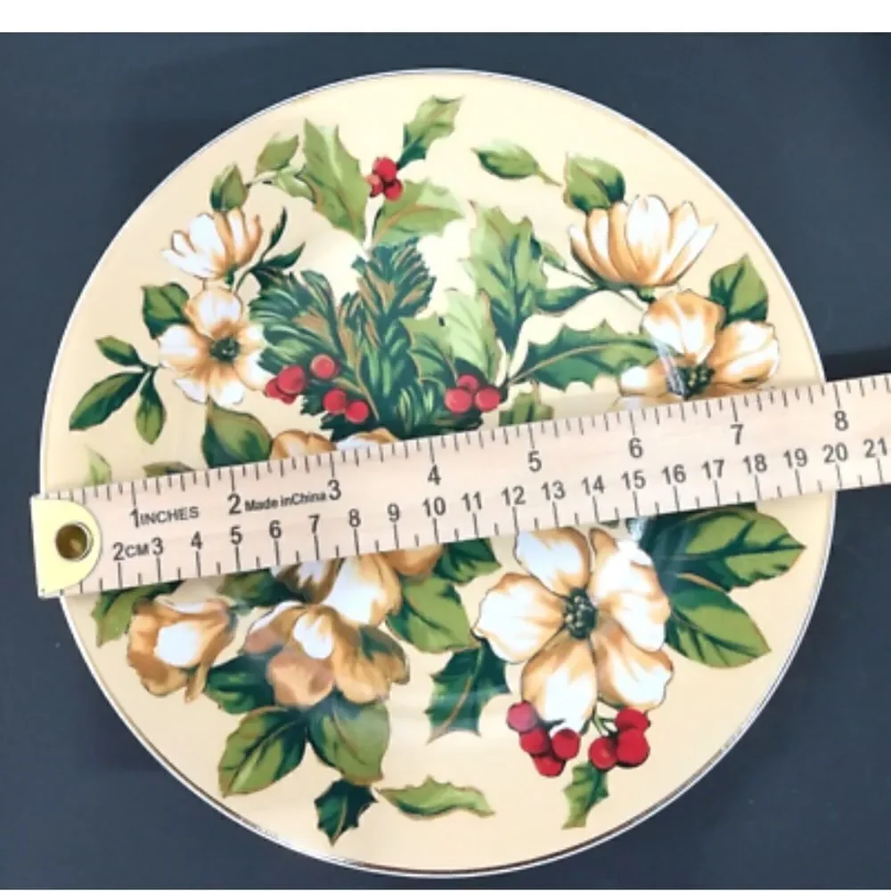 Set of 4 Sakura Splendor Holiday Stoneware 8” Salad Dessert Plates in box